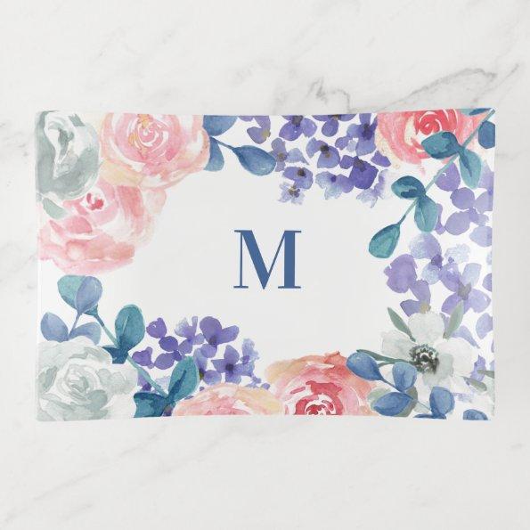 Modern Watercolor Floral Monogrammed Trinket Trays