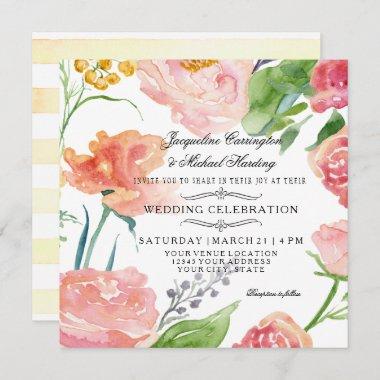 Modern Watercolor Floral Rose Wild Flower Wedding Invitations