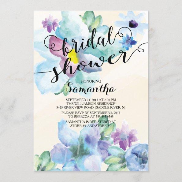 Modern Watercolor Flowers Bridal Shower Invitations