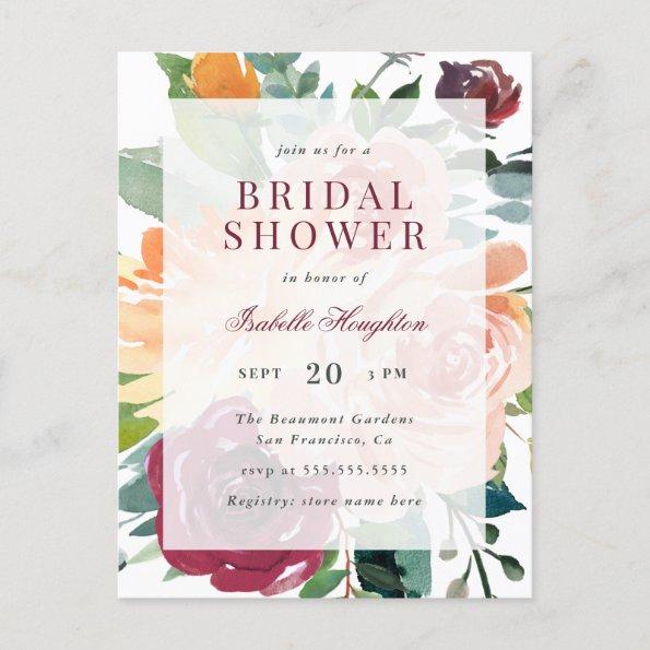 Modern Watercolor Flowers Spring Bridal Shower Invitation PostInvitations