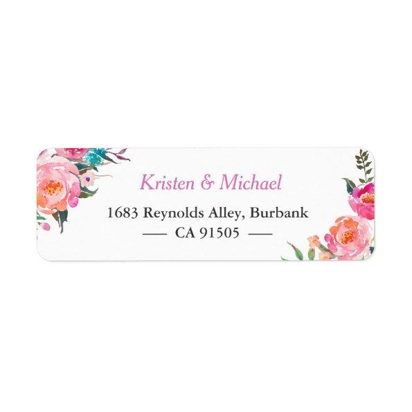 Modern Watercolor Fuchsia Pink Garden Floral Label