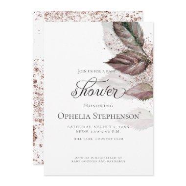 Modern Watercolor Glitter Foliage Baby Shower
