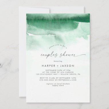 Modern Watercolor | Green Couples Shower Invitations