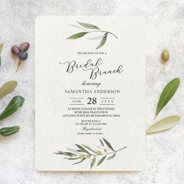 Modern Watercolor Green Olive Branch Invitations