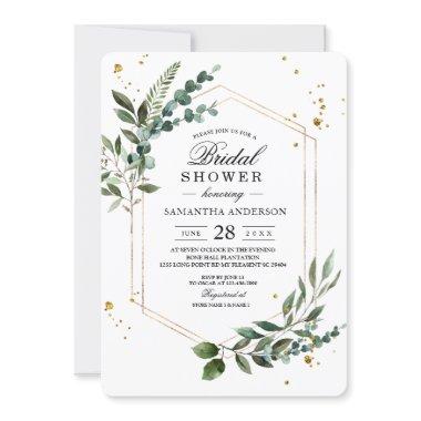 Modern Watercolor Greenery Eucalyptus Gold Frame