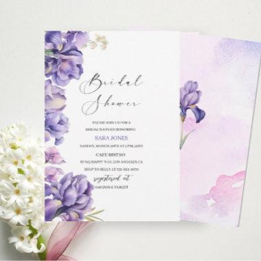 Modern Watercolor Iris Lilac Bridal Shower Invitations