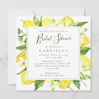 Modern Watercolor Lemon Botanical Bridal Shower Invitations