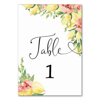 Modern Watercolor Lemon Floral  Table Number