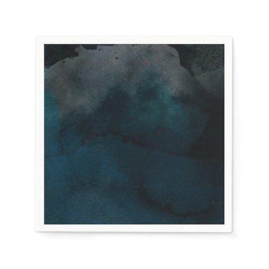 Modern Watercolor Moody Blue Chic Wedding Party Napkins