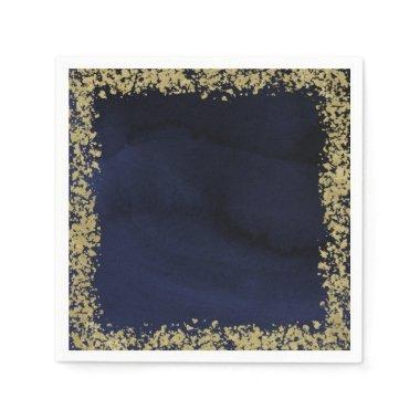 Modern Watercolor Navy Blue & Gold Wedding Napkins