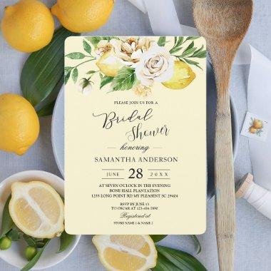 Modern Watercolor Pastel Yellow Lemons & Leaf Inv