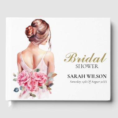 Modern Watercolor Pink Wedding Gown  Guest Book