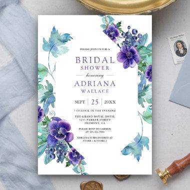 Modern Watercolor Purple Anemones Bridal Shower Invitations