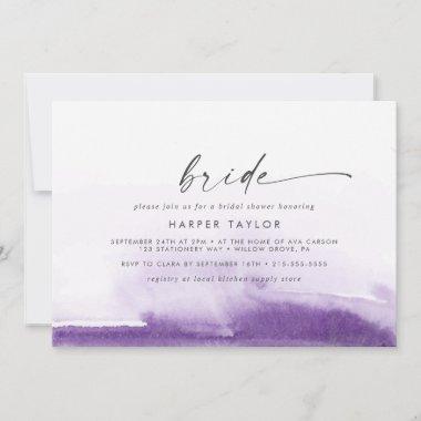Modern Watercolor | Purple Bride Bridal Shower Invitations