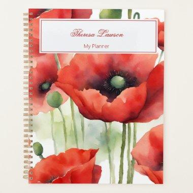 Modern Watercolor Red Poppies Planner