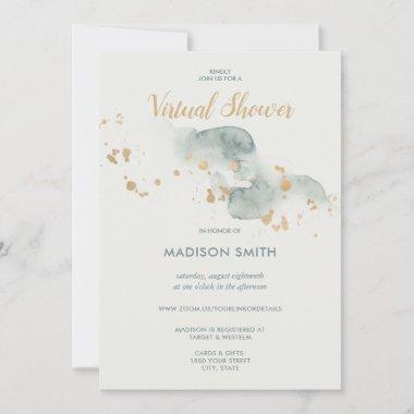Modern Watercolor Sage Green Virtual Bridal Shower Invitations