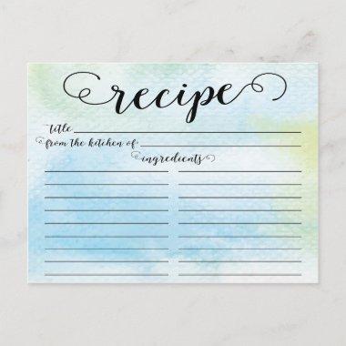 Modern Watercolor Script Bridal Shower Recipe Invitations