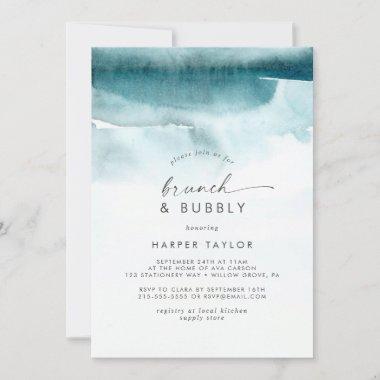 Modern Watercolor | Teal Brunch & Bubbly Bridal Invitations