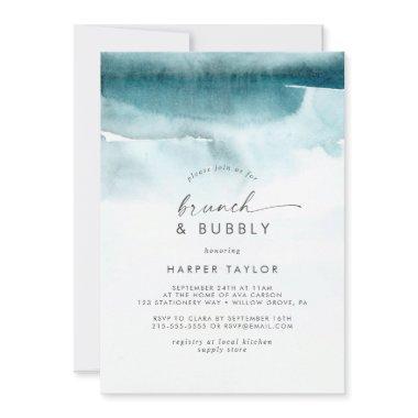 Modern Watercolor | Teal Brunch & Bubbly Bridal Invitations