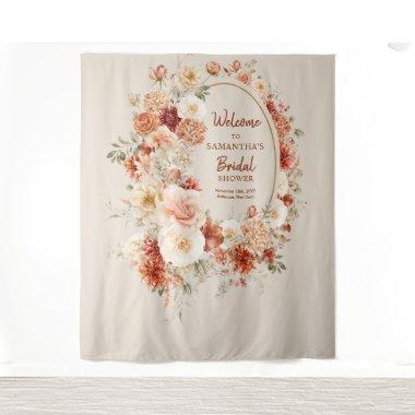 Modern watercolor terracotta burgundy blush floral tapestry