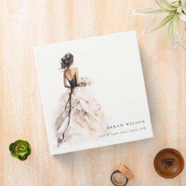 Modern Watercolor Wedding Gown Bridal Shower 3 Ring Binder