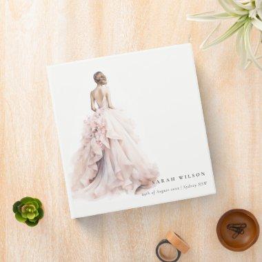 Modern Watercolor Wedding Gown Bridal Shower 3 Ring Binder