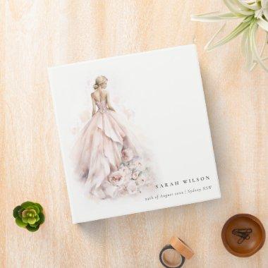 Modern Watercolor Wedding Gown Bridal Shower 3 Ring Binder