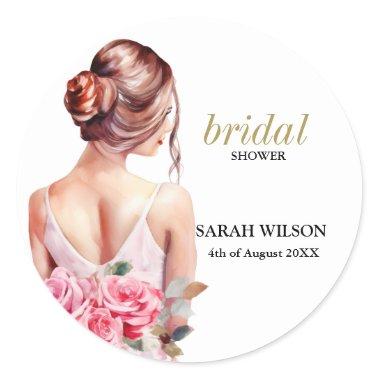 Modern Watercolor Wedding Gown Bridal Shower Classic Round Sticker
