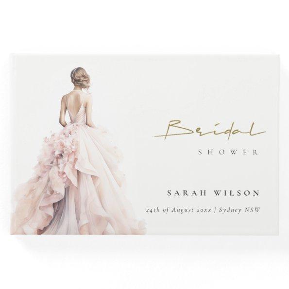 Modern Watercolor Wedding Gown Bridal Shower Guest Book