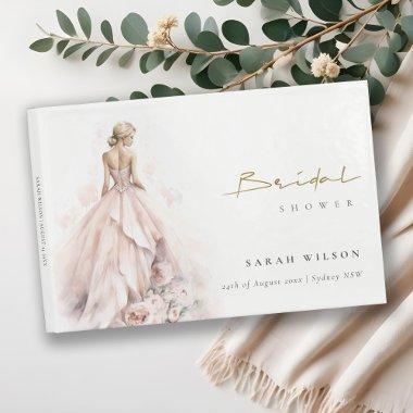 Modern Watercolor Wedding Gown  Guest Book