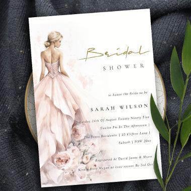 Modern Watercolor Wedding Gown Bridal Shower Invitations