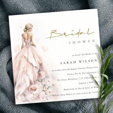 Modern Watercolor Wedding Gown Bridal Shower Invitations