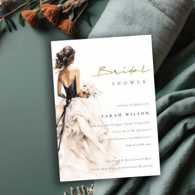 Modern Watercolor Wedding Gown Bridal Shower Invitations