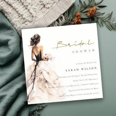 Modern Watercolor Wedding Gown Bridal Shower Invitations