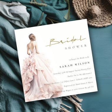 Modern Watercolor Wedding Gown Bridal Shower Invitations