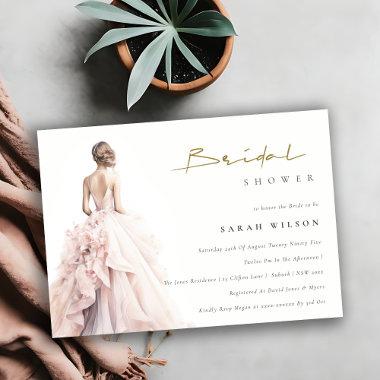 Modern Watercolor Wedding Gown Bridal Shower Invitations