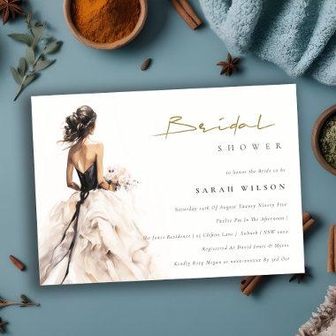 Modern Watercolor Wedding Gown Bridal Shower Invitations