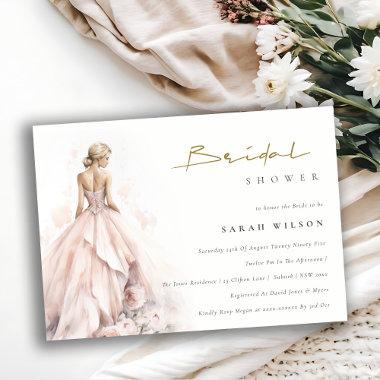 Modern Watercolor Wedding Gown Bridal Shower Invitations