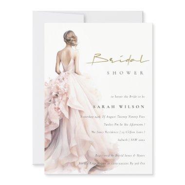 Modern Watercolor Wedding Gown Bridal Shower Invitations