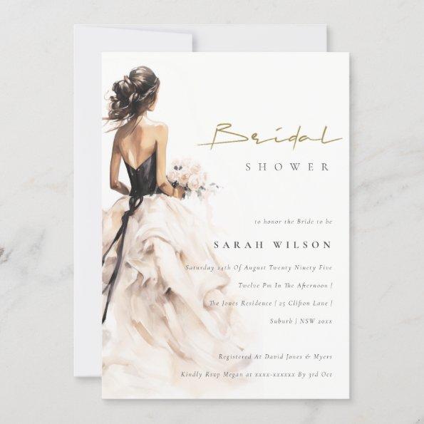 Modern Watercolor Wedding Gown Bridal Shower Invitations