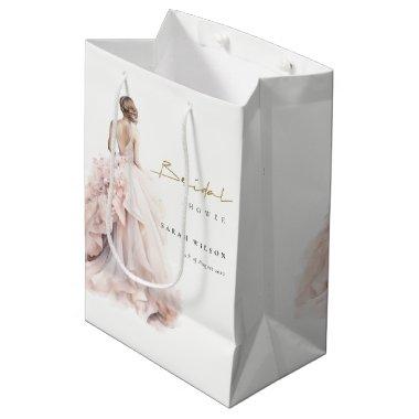 Modern Watercolor Wedding Gown Bridal Shower Medium Gift Bag