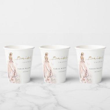 Modern Watercolor Wedding Gown Bridal Shower Paper Cups