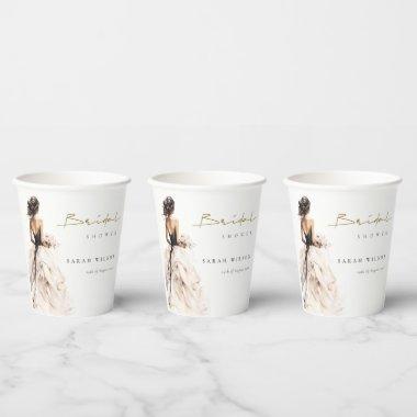 Modern Watercolor Wedding Gown  Paper Cups
