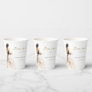 Modern Watercolor Wedding Gown Bridal Shower Paper Cups