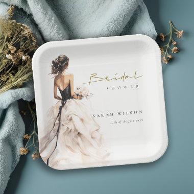 Modern Watercolor Wedding Gown  Paper Plates