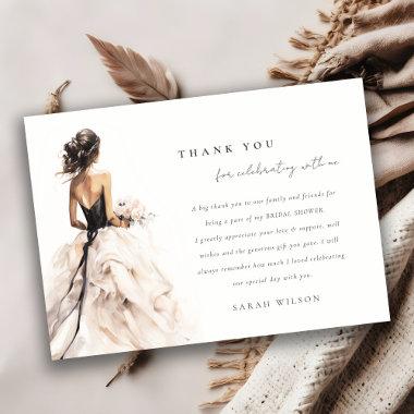 Modern Watercolor Wedding Gown Bridal Shower Thank You Invitations