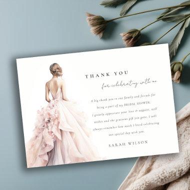 Modern Watercolor Wedding Gown Bridal Shower Thank You Invitations