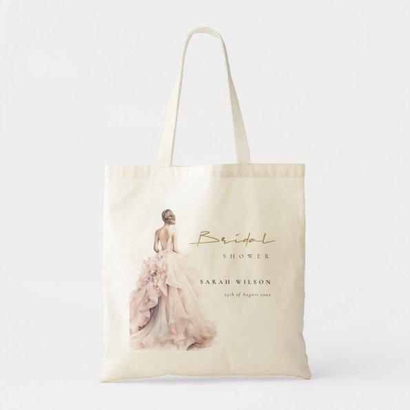 Modern Watercolor Wedding Gown Bridal Shower Tote Bag
