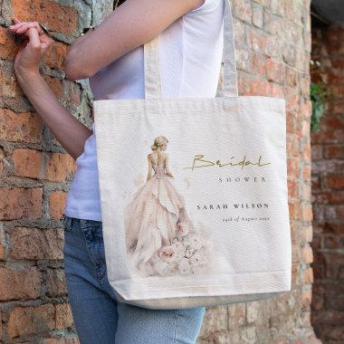 Modern Watercolor Wedding Gown Bridal Shower Tote Bag