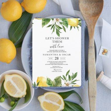 Modern Watercolor Yellow Lemons & Leaf Invitations